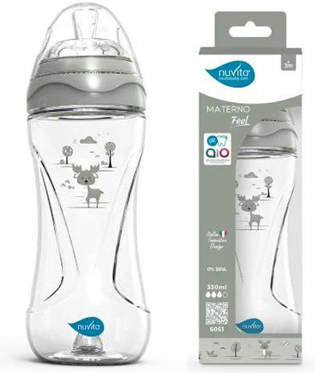 Nuvita Plastic Baby Bottle Anti-Colic with Silicone Nipple for 3+ months Green Sage Green 330ml