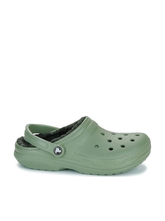 Crocs Classic Fuzz Lined Σαμπό με Γούνα Πράσινα