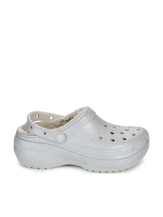 Crocs Classic Platform Glitter Γυναικεία Σαμπό Ασημί Crocs Classic Platform Glitter Γυναικεία Σαμπό Ασημί