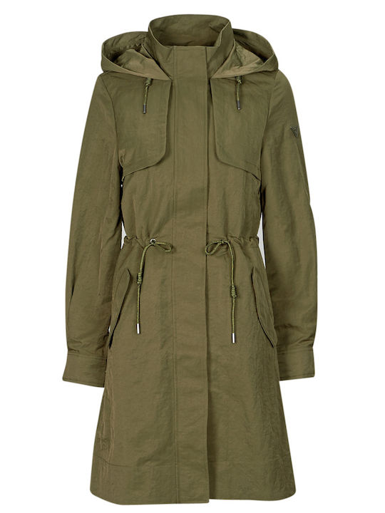 Guess Kurz Damen Parka Jacke für Winter Khaki W4YL24WGAW2-F8KK