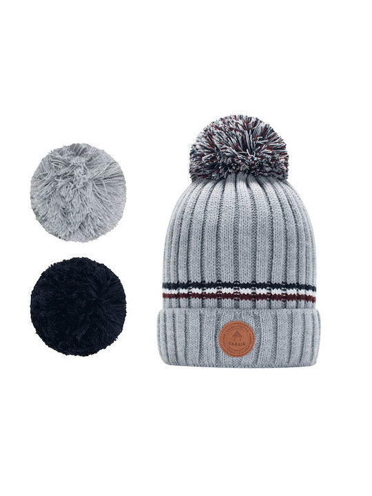 Cabaia Pom Pom Beanie Unisex Beanie Gestrickt in Gray Farbe