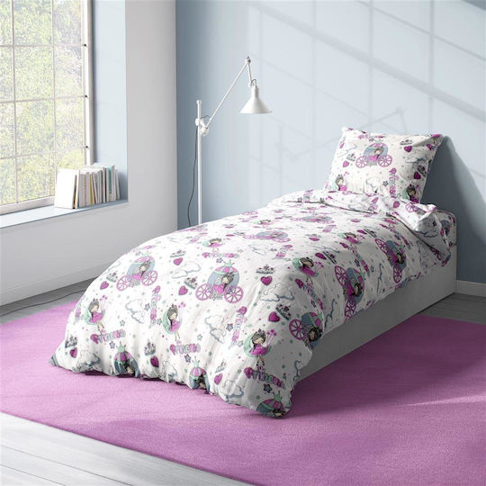 Dimcol Princess Kids Duvet Cover Single White-lila 160x240cm