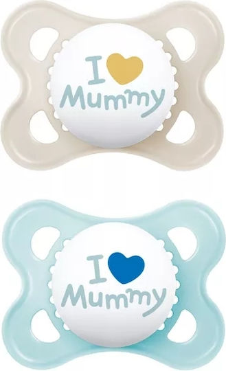 Mam I Love Mummy Pacifiers Silicone I Love Mummy - Beige/Blue for 2-6 months 2pcs