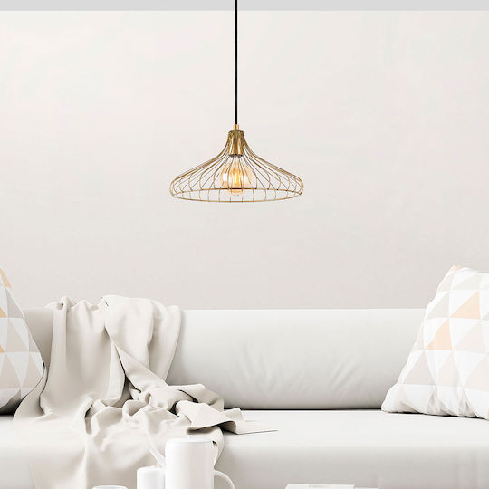 Depay Adjustable Pendant Light Gold Grid with Socket E27 36x36x120cm