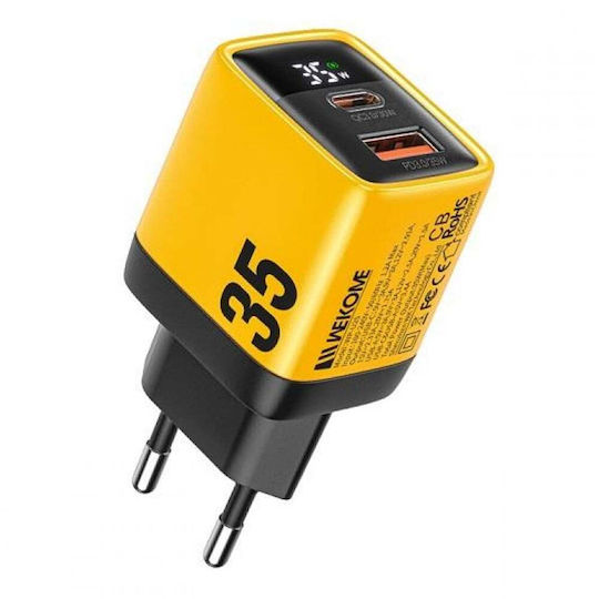 WK Charger Without Cable GaN with USB-A Port and USB-C Port 35W Power Delivery Yellows (WP-U25)