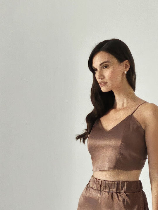 Women's Blouse Satin with Straps Bronze