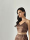 Women's Blouse Satin with Straps Bronze