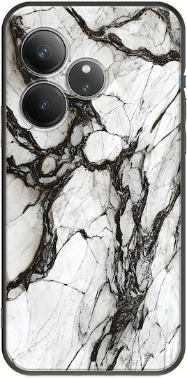 Geknackter Marmor Weiß Schwarz Realme GT 6T 5G Schwarzes TPU Schwarzes Silikon
