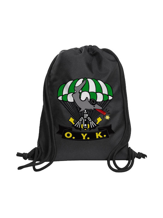 O.Y.K Drawstring Backpack Gymbag Black Pocket 40x48cm & Thick Cords