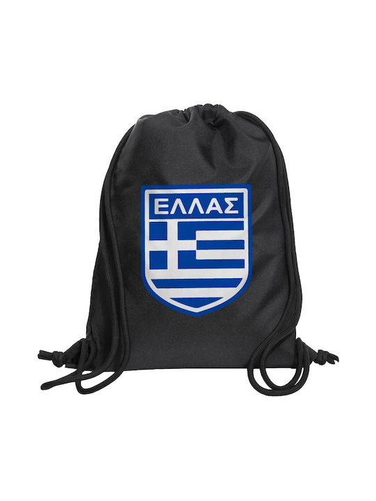 Ελλάς Τσάντα Πλάτης Πουγκί Gymbag Μαύρη Τσέπη 40x48cm & Χονδρά Κορδόνια