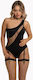 Jenny Bodysuit Sexy Cu Transparență Și Jartiere Negru
