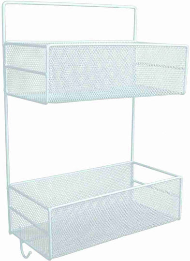 Uncle George 05.03.01-0018-Weiß An der Wand montiertes Badezimmerregal Metallisch mit 2 Regalen 26x13x42cm Weiße
