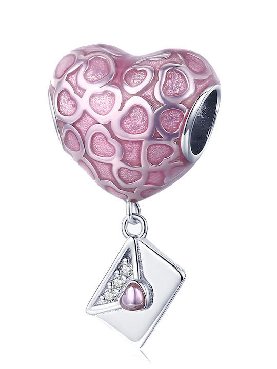 Silver me Charm Inimă Roz Cu Literă Din Argint Roz Plăcut Cu Aur