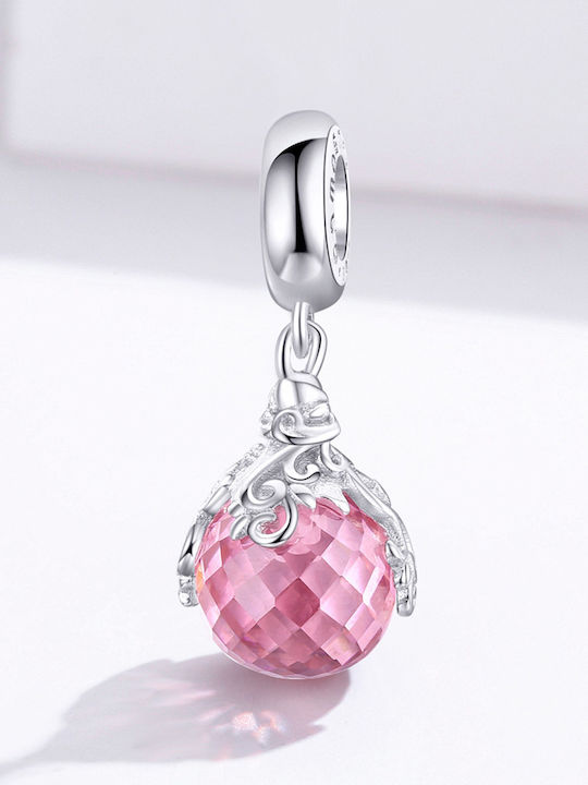 Silver me Κρεμαστό Charm Με Ροζ Πέτρα Charm από Ροζ Επιχρυσωμένο Ασήμι