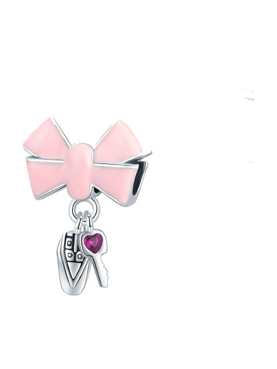 Silver me Pink Schleife Schlüssel Charm aus Rosa Vergoldetem Silber Rosa