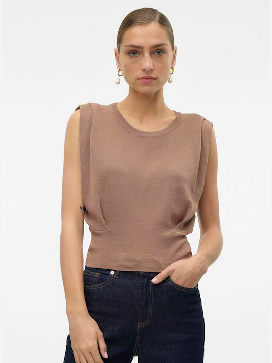 Vero Moda Damen Crop Top Ärmellos Dark Beige