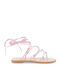 Leather Women's Flat Sandals in Pink Color