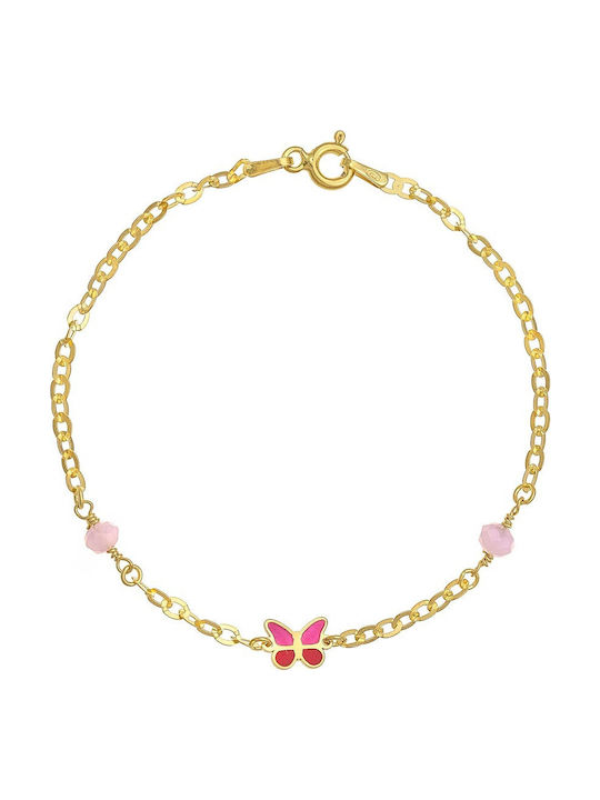 Silber 925 Hypoallergenes Kinderarmband mit Schmetterlingselement Emaille Rosa Perlen