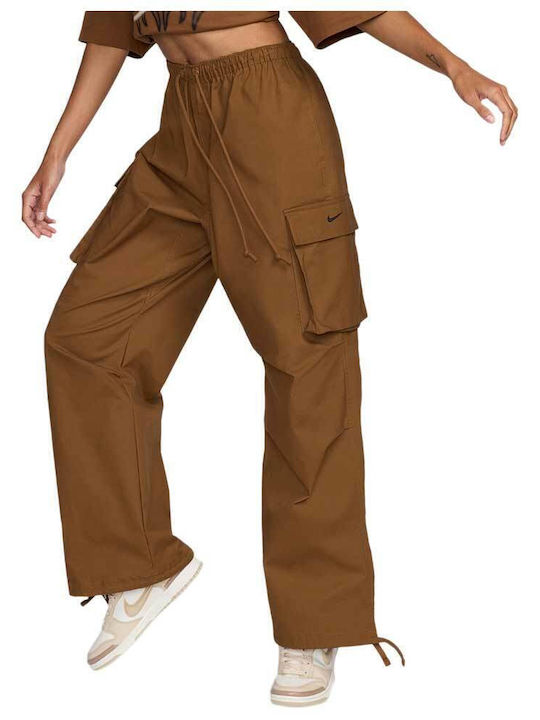 Dance Cargo Trousers Women's Fabric Cargo Trousers with Elastic Brown
