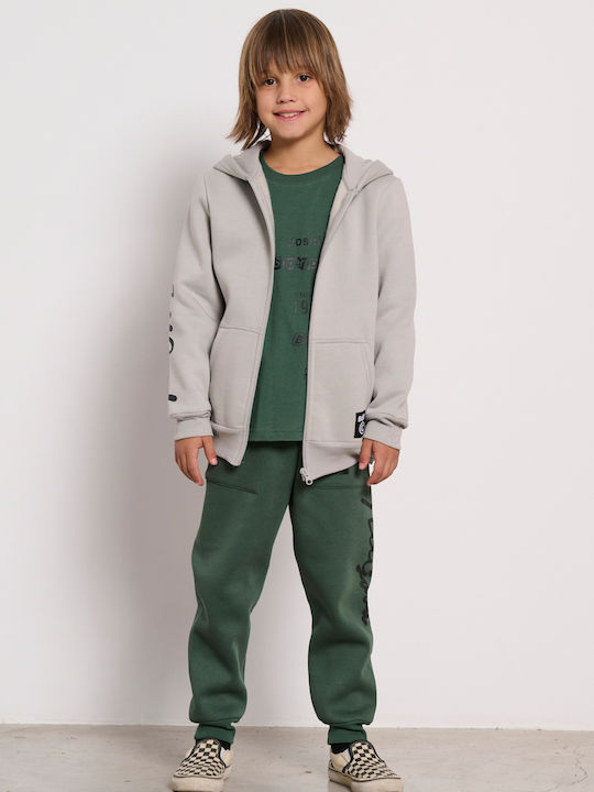 Athletic Kids Cardigan Cotton with Hood Steel