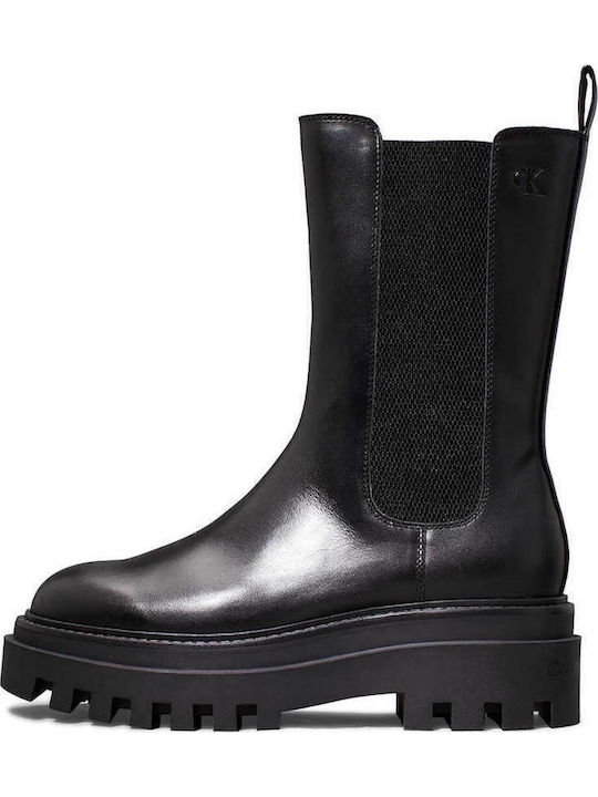 Leather Women's Chelsea Boots with Medium Heel Black