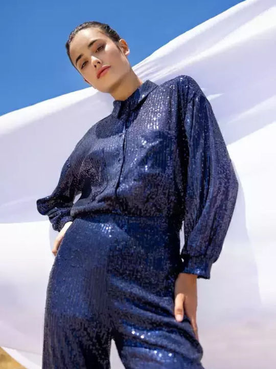 Oversized Blue Sequin Shirt