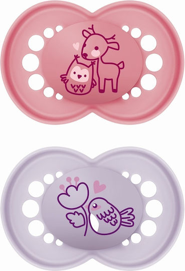 Mam Original Orthodontic Pacifiers Silicone Fawn/Bird - Pink/Purple for 16+ months 2pcs