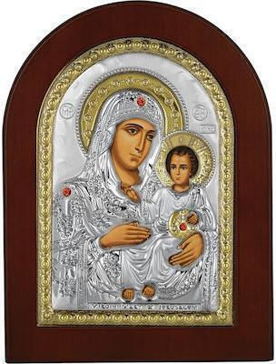 Prince Silvero Icon Virgin Mary of Jerusalem Brown Wood Silver 25x33cm