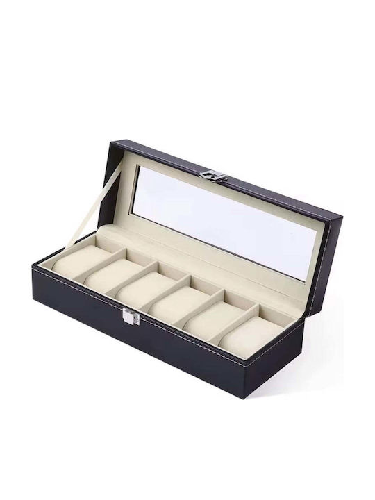 Storage Box for 6 Watches Eco Leather Elegant Design Black