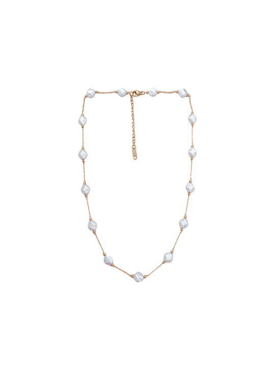 Necklace from Gold Plated Steel with Pearls