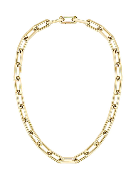 Boss Necklace from Gold Plated Steel with Zircon