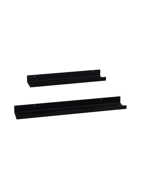 Shelves Wall Black Velvet-Black Metal 2pcs 71x11x5cm