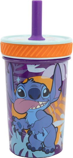 Stor Stitch Ποτήρι Νερού από Πλαστικό με Καλαμάκι 370ml 75087