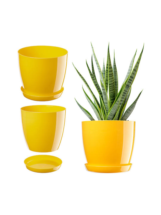 Kadax Plastic Flower Pot with Saucer 12cm Yellow