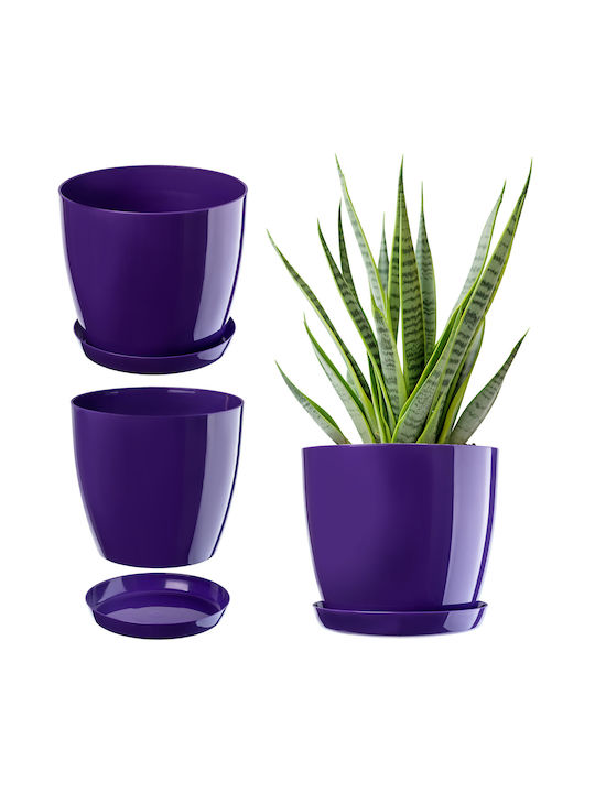 Kadax Plastic Flower Pot with Saucer 12cm Purple