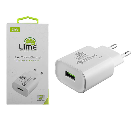 Lime Φορτιστής Χωρίς Καλώδιο με Θύρα USB-A 21W Quick Charge 3.0 Λευκός (LTU25)