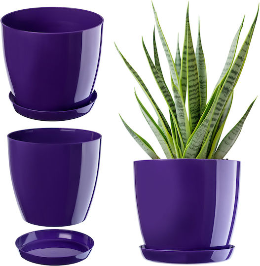 Kadax Pot with Saucer Plastic Cover Pot 28cm Purple Flowers