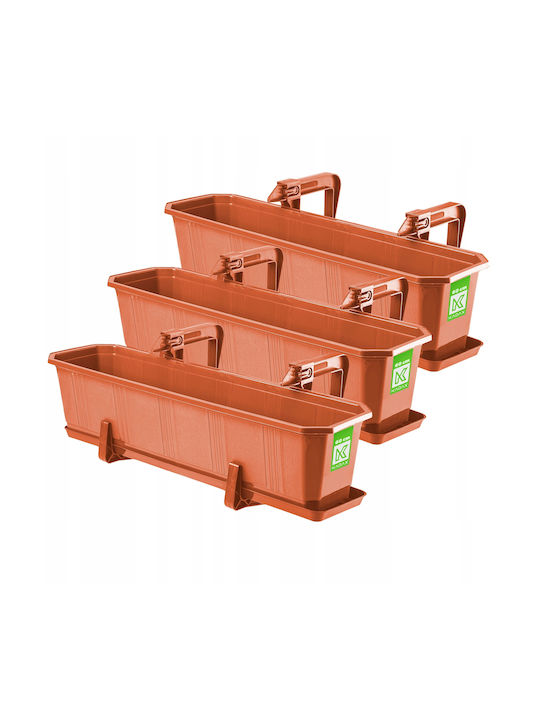 Kadax 3x Balcony Box 60cm Terracotta Handles