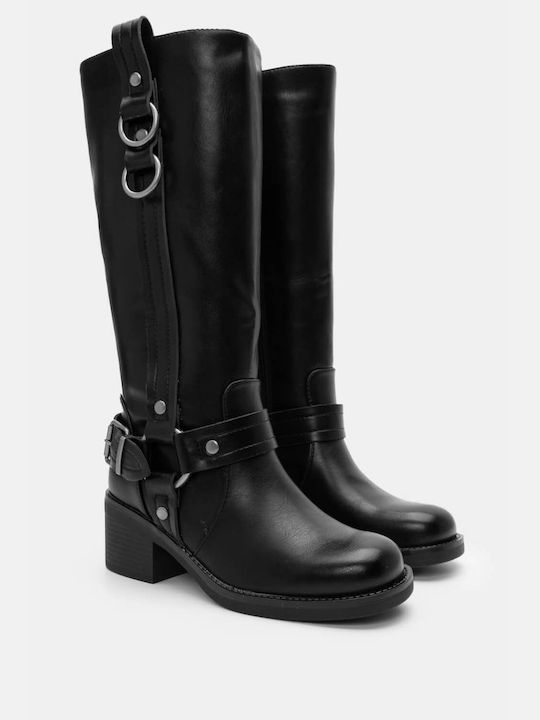 Boots with Ring & Decorative Straps 4321601-black