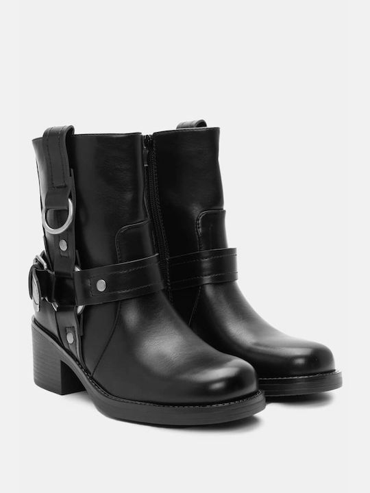 Stiefeletten mit Ring & dekorativen Riemen 4325101-schwarz