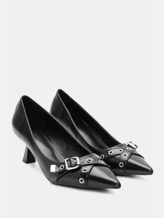 Pointed Toe Decorative Buckles Heels 4324201-black