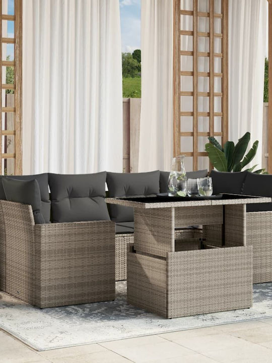 Garten- und Outdoor-Möbelsets 7 Stück Grau mit ...