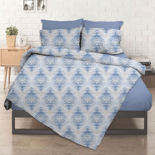 Flamingo Σεντόνι Υπέρδιπλο με Λάστιχο 160x200+32εκ. Blue