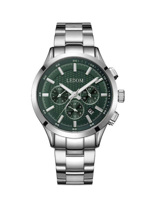 Ledom Horizon Dual Time Watch Battery with Silver Metal Bracelet