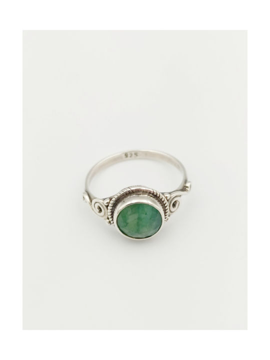 ID6894 Silver Ring with Natural Emerald Stone