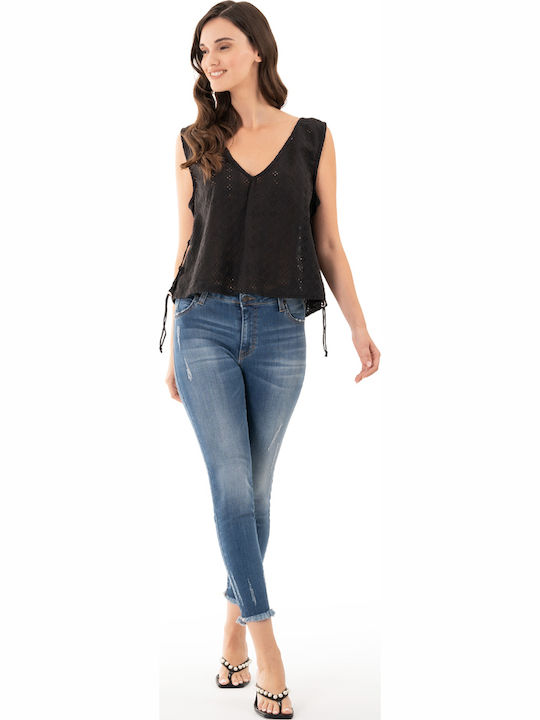 Women's Blouse Cotton Sleeveless Embroidery