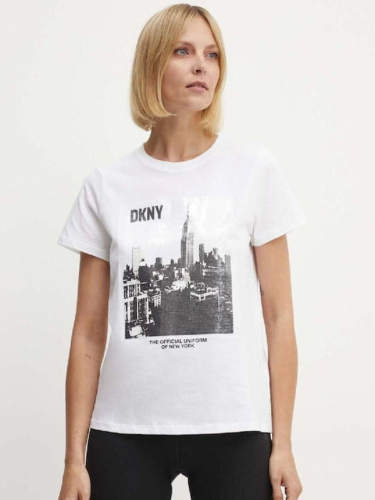 DKNY Damen Bluse Kurzärmelig White