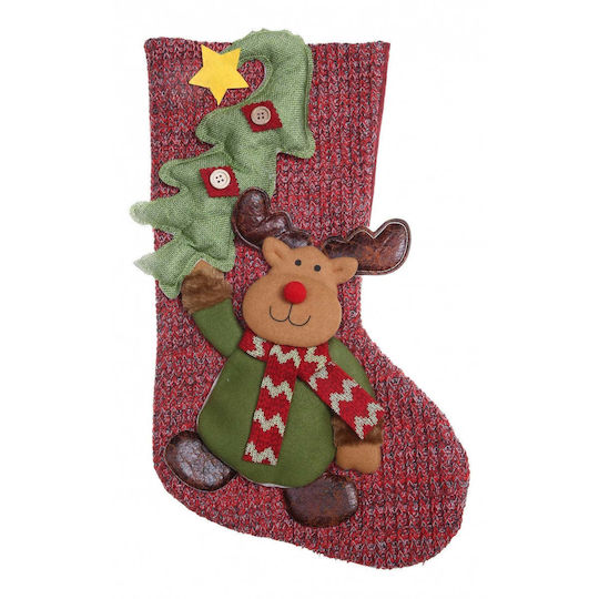 Șosetă Decorativă de Crăciun cu Ren L45xl20cm. Roșie