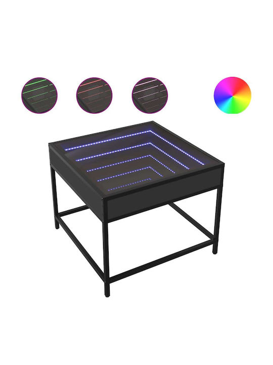 Square Side Table Glass with LED Black Velvet-Black Metal L50xW50xH41cm.