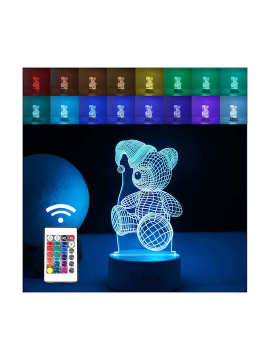 Led Decorative Lamp Flippy 3d Bear Hat Remote Control Two Power Modes Usb Batteries 20 Cm Height Made Acrylic Material Multicolor Light White